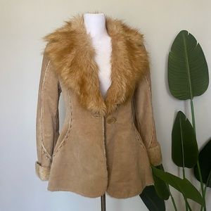 Y2k 70s Vintage leather GUESS fur lined jacket small